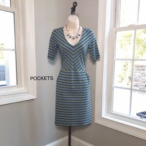 J McLaughlin Blue Green Sheath Dress Pockets Women’s XS